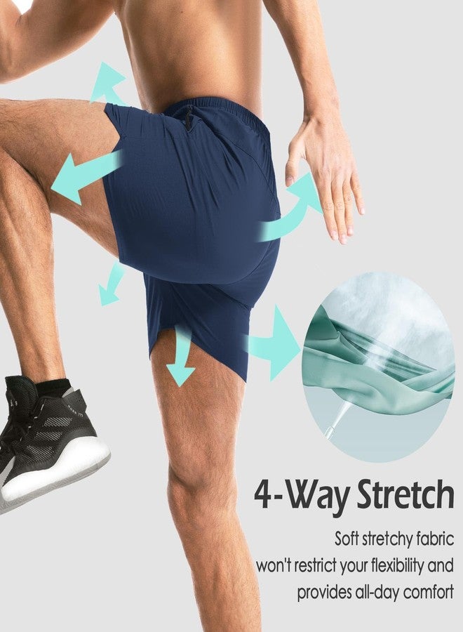 Aolesy Men's Gym Shorts 5 Inch Quick Dry Workout Running Shorts with Zipper Pockets Lightweight Sports Athletic Shorts for Men Navy Blue - Image 3
